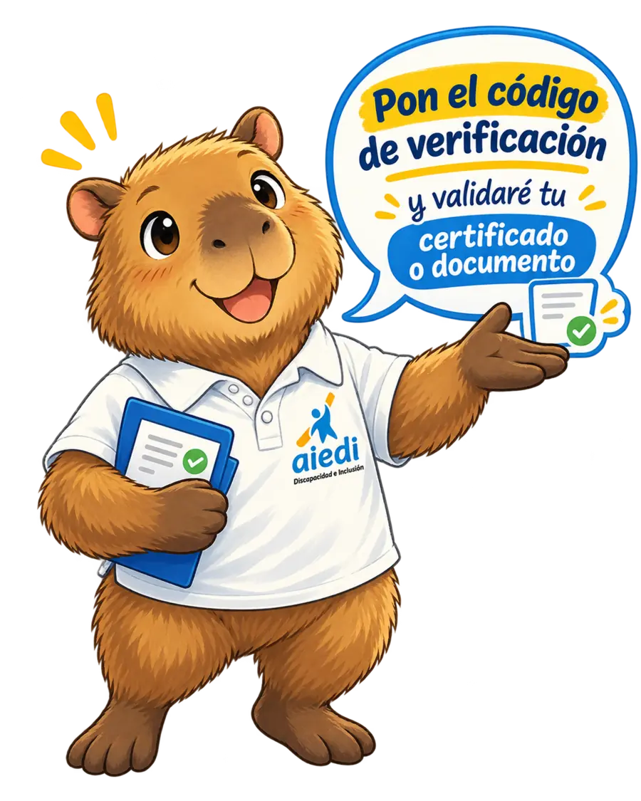 Capibara de AIEDI invitando a introducir el código de verificación.
