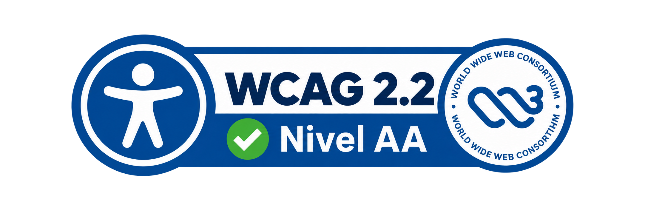 Insignia de accesibilidad: WCAG 2.2 nivel AA con logotipo de W3C