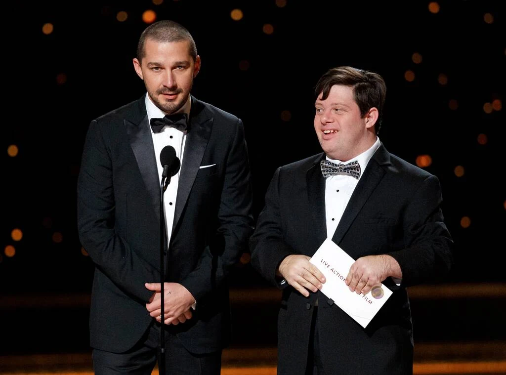 Photo of Shia LaBeouf and Zack Gottsagen at the Academy Awards ceremony.