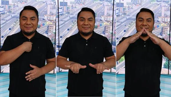 Moisés Piscoya interpreting Peruvian Sign Language.